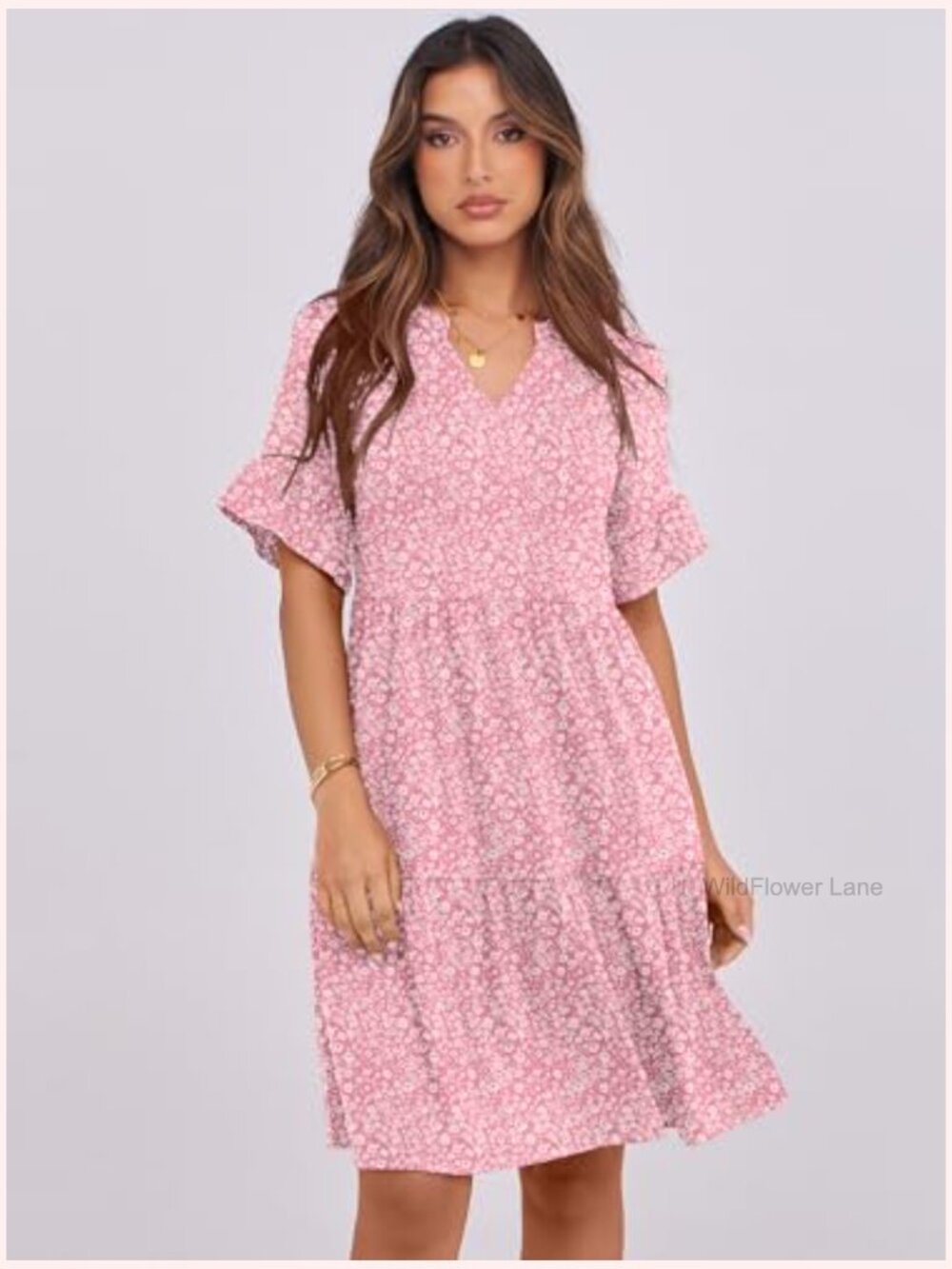 V-Neck Ruffle Sleeve Tiered Mini Dress with Pockets - Picture 2 of 7